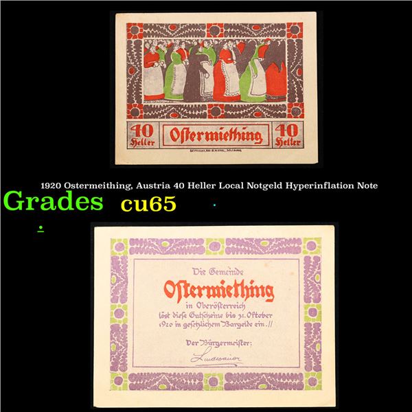 1920 Ostermeithing, Austria 40 Heller Local Notgeld Hyperinflation Note Grades Gem CU