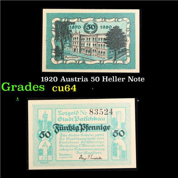1920 Austria 50 Heller Note Grades Choice CU