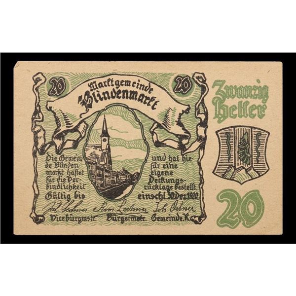 1920 Austria 20 Heller Note Grades Gem CU