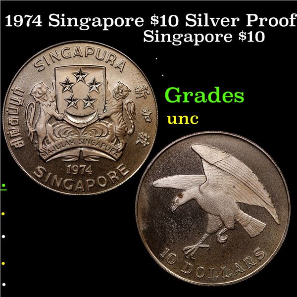 1974 Singapore $10 Silver Proof Grades Brilliant Uncirculated