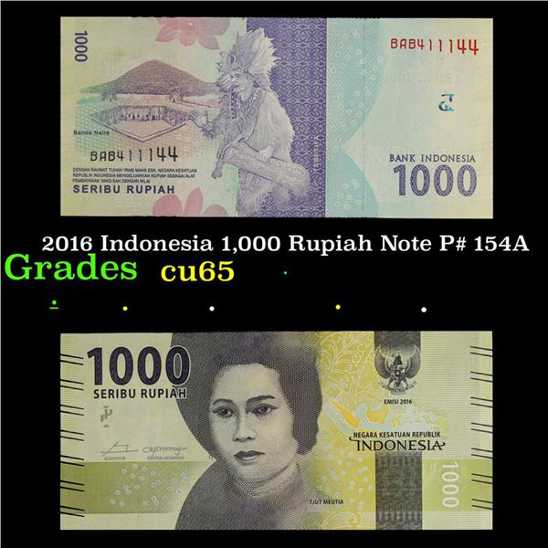 2016 Indonesia 1,000 Rupiah Note P# 154A Grades Gem CU