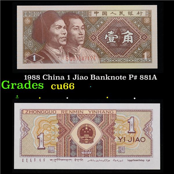 1988 China 1 Jiao Banknote P# 881A Grades Gem+ CU