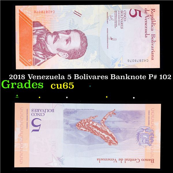 2018 Venezuela 5 Bolivares Banknote P# 102 Grades Gem CU