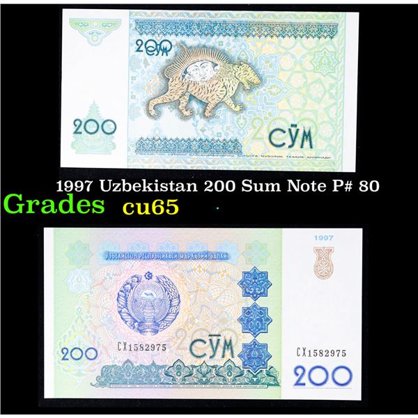 1997 Uzbekistan 200 Sum Note P# 80 Grades Gem CU
