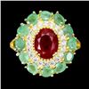 Image 1 : Natural Colombian Emerald & Pigeon Blood Red Ruby Ring