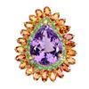 Image 1 : Natural Amethyst 18 Ct Colombian Emerald Sapphire Ring