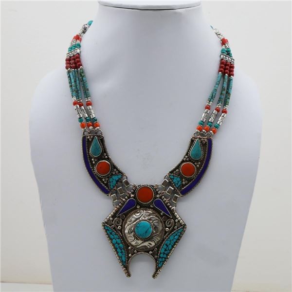 Tibet Natural Stone Tribal Queen Royal Necklace