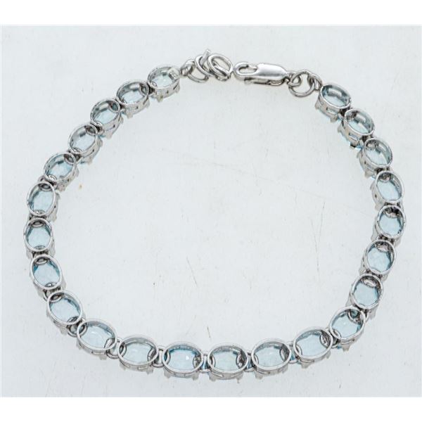 925 Sterling Silver Genuine Oval Blue Topaz Bracelet