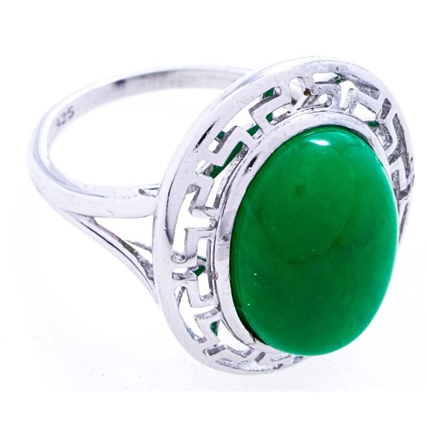 925 Sterling Silver Ring, Oval Cabachon Jadeite 3.57 ct.- Appraisal:$685.00