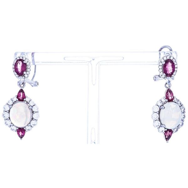 .925 Sterling Silver Fancy Drop Earrings w/Omega Clip Backs, 6 Pink Tourmalines,56 CZ's,2 White Oval