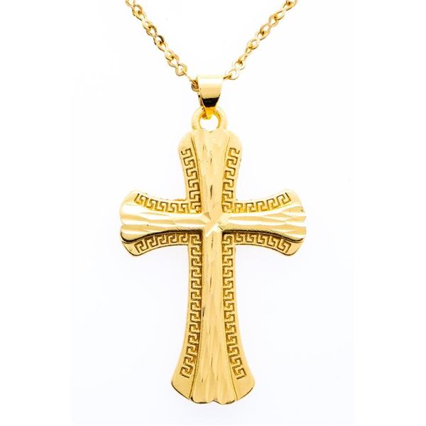 24KT G.P. /STAINLESS STEEL NECKLACE, Cross Pendant & Chain