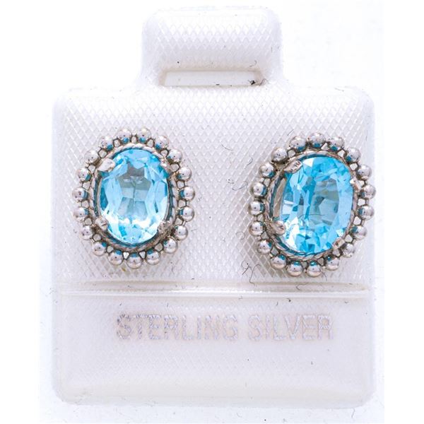 925 Sterling Silver Oval Cut Genuine Blue Topaz Earrings