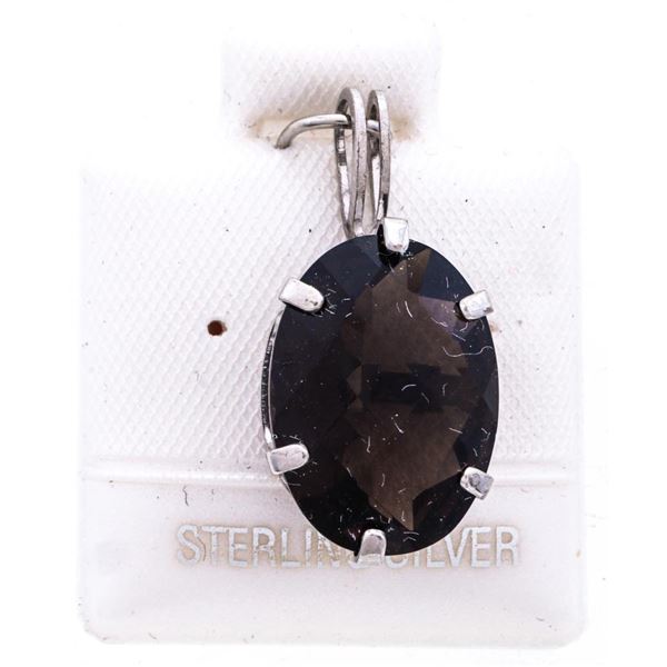 925 Sterling Silver Oval Cut 4.33ct. Smokey Quartz Pendant