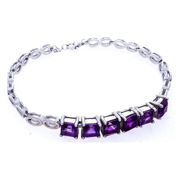 925 Sterling Silver Bracelet, 6 Square Cut Amethyst =3.25ct