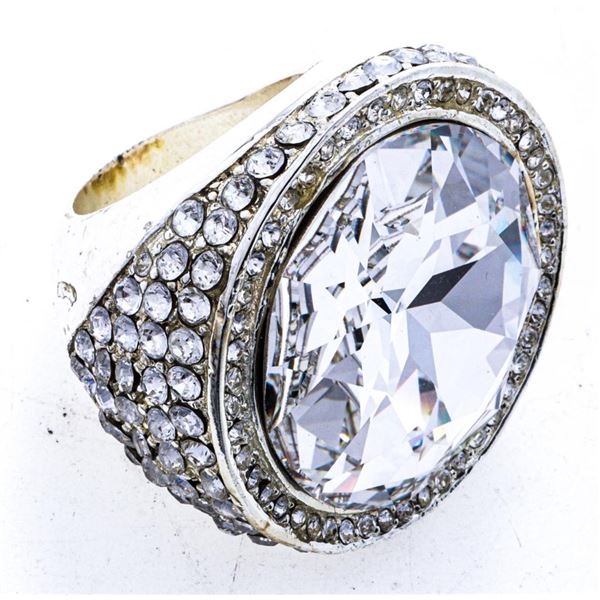 "MM" Designer, Bling Ring - Over 100 Carat Round Bezel Set Flawless Swarovski Crystal Ring, Bead Set