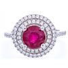Image 2 : 925 Sterling Silver Ring, Genuine Round Cut Ruby =1ct. With Halo of CZ