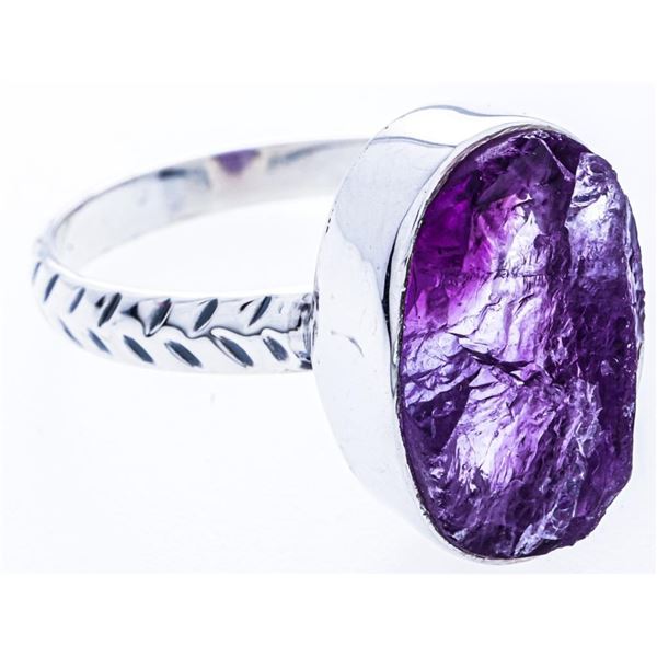 Sterling Silver Ring Size 9 - Genuine Amethyst In the Rough