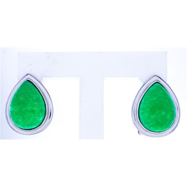 925 Sterling Silver Earrings, 2 Pear Shape Jadeite = 7.78ct. Appraisal: 825.00