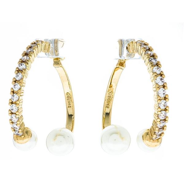 24kt G.P. Hoop Style Earrings w Pearls & Swarovski Elements
