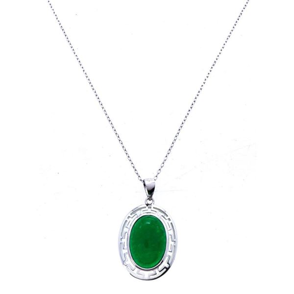 925 Sterling Silver Pendant & Chain,Oval Shape Cabachon Jadeite =3.65ct. Appraisal $500.00