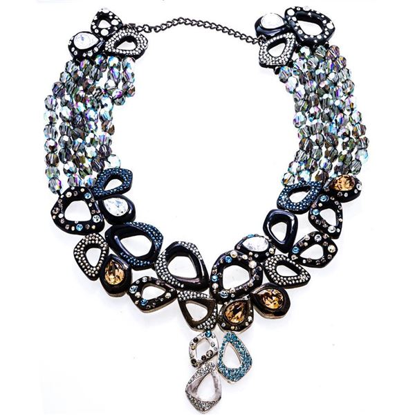 Designer Show Piece - Antique Black Gold Plating/Silver /Rhodium,Choker Style, 5 Strands on Each sid