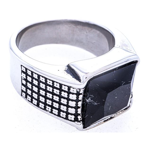 Gent's Stainless Steel Ring, Size 12, Cushion Cut Gemstone