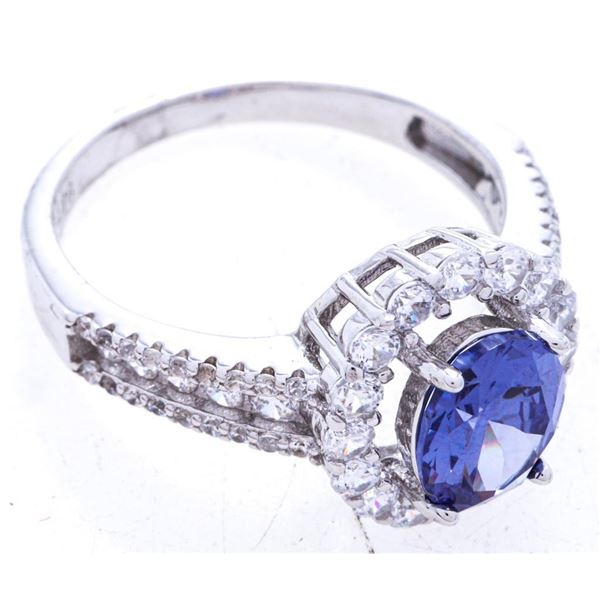 925 Sterling Silver Ring, Size 8 Oval Cut Tanzanite w/ Halo, MSR USD $100.00