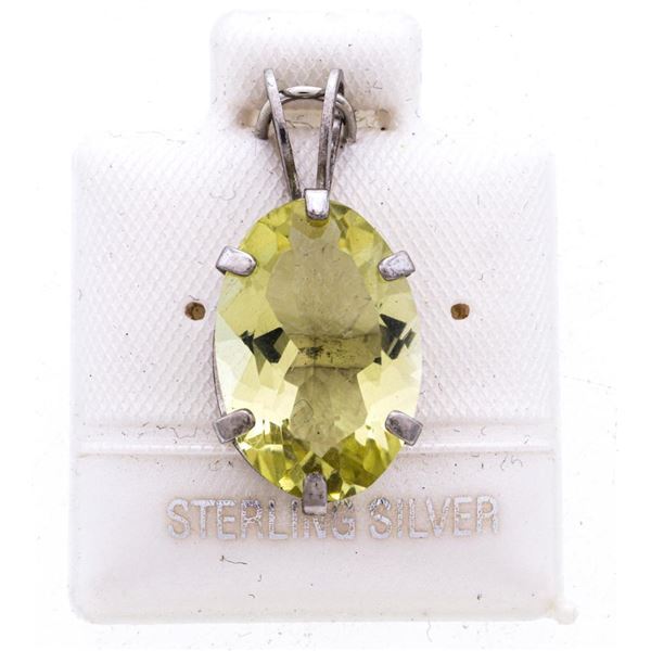 925 Sterling Silver Oval Cut 5.20 cts. Lemon Quartz Pendant