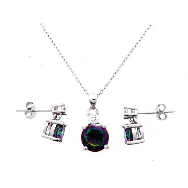 925 Sterling Silver Earring & Necklace Set, 4.63 CT. Mystic Quartz - Appraisal :$450.00
