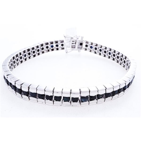 925 Sterling Silver/Rhodium Genuine Blue Saphire Channel Set Bracelet