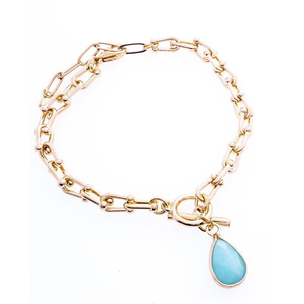 Sparkle Allure  Link Bracelet w/ Bezel Set Pear Cut Gemstone