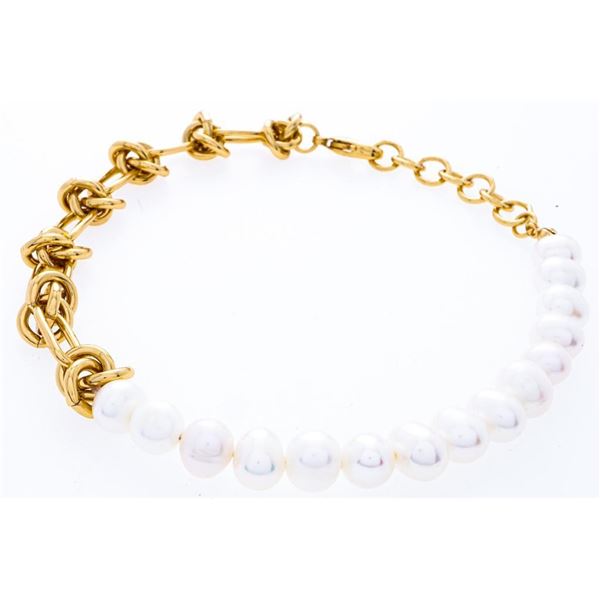 24kt G.P. Round Link & Pearl Bracelet