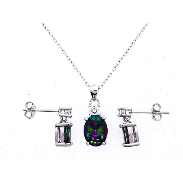 925 Sterling Silver Earring & Necklace Set, 2.89 CT. Mystic Quartz - Appraisal :$415.00