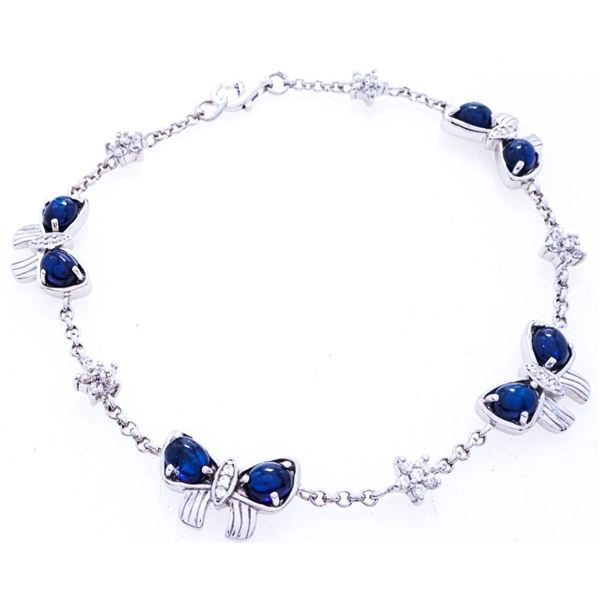 925 Sterling Silver Barcelet, 8 Cabachon Natural Blue Saphires = 3.00ct.Appraisal $1100.00