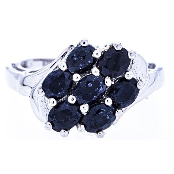 .925 Sterling Silver Ring, Size7.25, Seven Bead Set Oval cut Genuine Blue Saphires = 1.40ct. Apprais