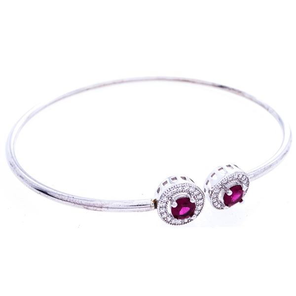 925 Sterling Silver Bangle Bracelet, Genuine Natural Ruby & CZ's = .82ct. Appraisal: 585.00
