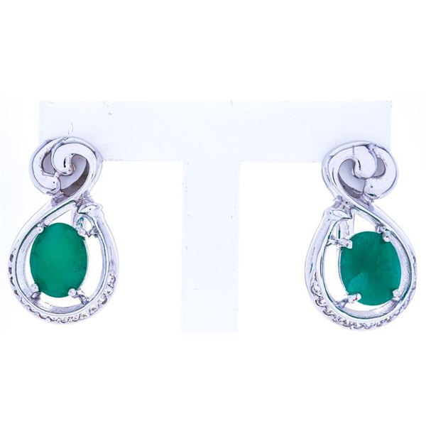 925 Sterling Silver Earrings,2 Natural Oval Cut Emeralds = 2.90ct, Appraisal:$ 955.00
