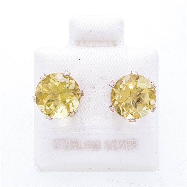 925 Sterling Silver Earrings, 4 ct. Genuine Lemon Quartz Stud Backs