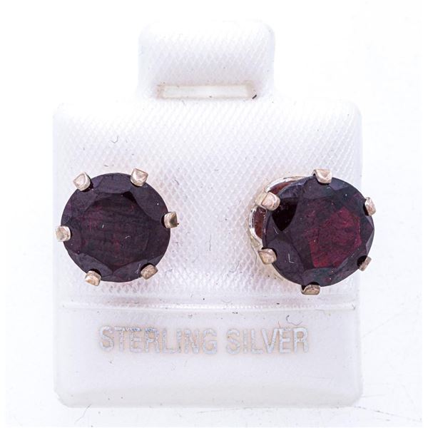 925 Sterling Silver Genuine Garnet Stud Earrings, 3.8 ct.