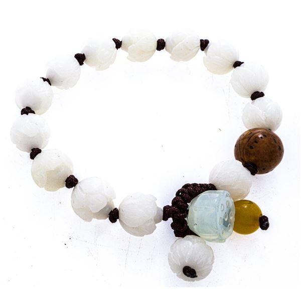 Hand Made Carved Jade Bead Style Bracelet