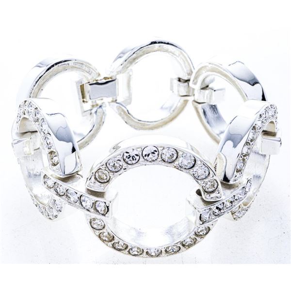Designer MM Circle of Life Bracelet, Bead Set w/ Swarovski Elements, Foldover Clasp, 7" Long, Silver