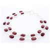 Image 1 : 925 Sterling Silver Bracelet, Double Row Bezel Set Genuine Oval Cut Garnets