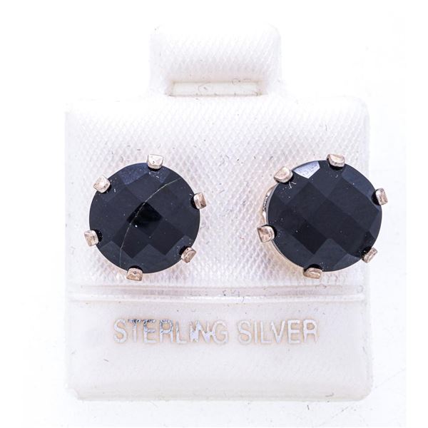 925 Sterling Silver Genuine ONYX 3.4cts. Stud Back Earrings