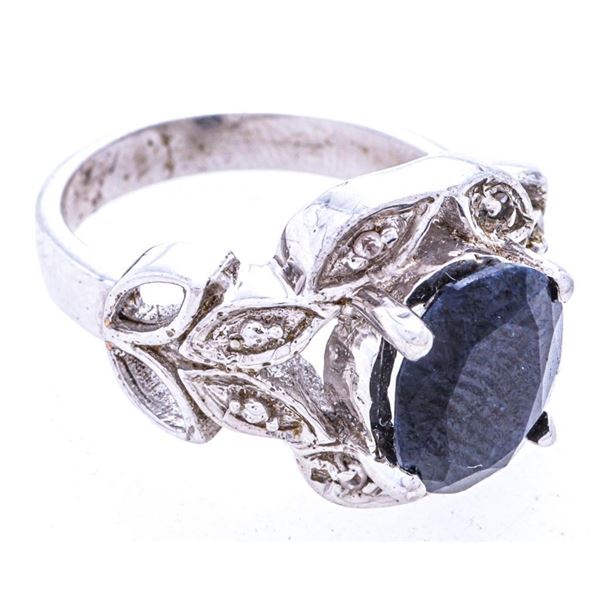 925 Sterlling Silver Genuine Blue Saphire Ring, Size 7