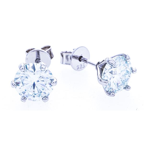 1.00ct. Round Four Prong Stud Earrings, Genuine Moissanite, D Colour, VVS Clarity,DEW. Certificate o