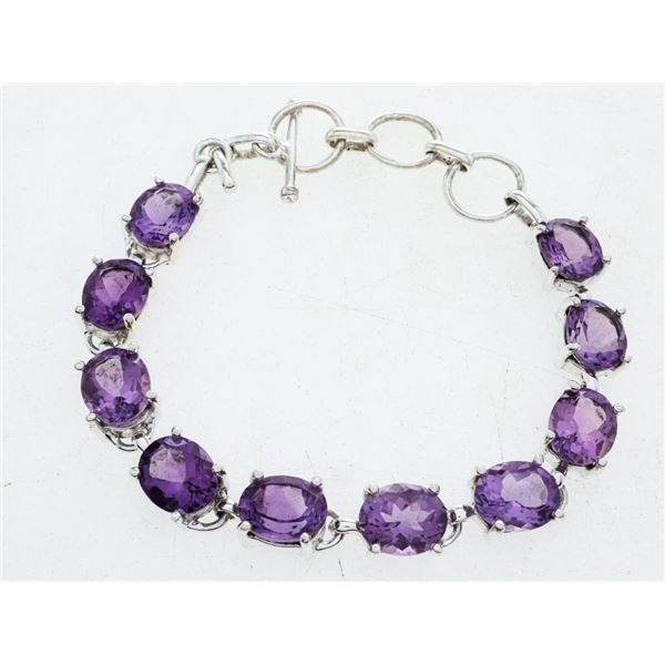 925 Sterling Silver 10 Oval Cut Genuine Amethyst Bracelet