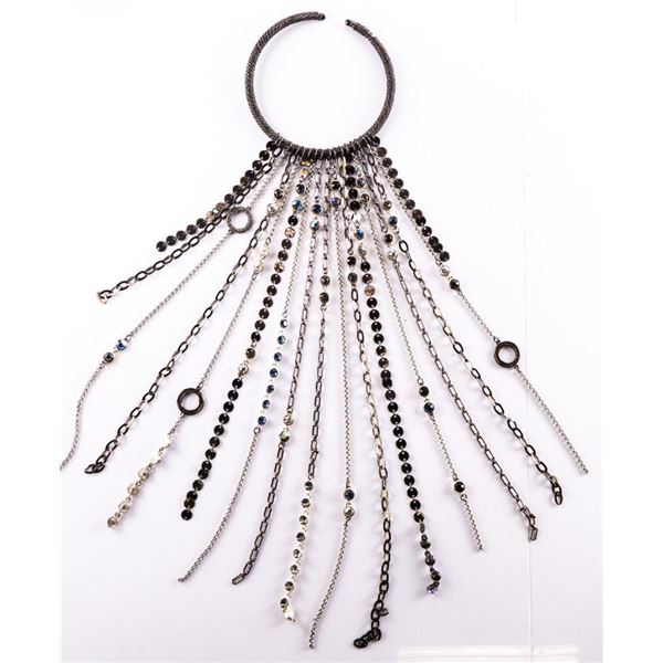 Custom Designer "MM" Choker Style Neck Piece, Multi Drop Chains Set w/ Mix of Colours Swarovski Elem