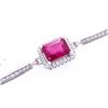 Image 2 : 925 Sterling Silver Bracelet - 7-8" adjustable, Rectangular cut Genuine Natural - Ruby Glass Composi