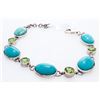 Image 1 : 925 Sterling Silver Bracelet, Oval Turquoise Peridots