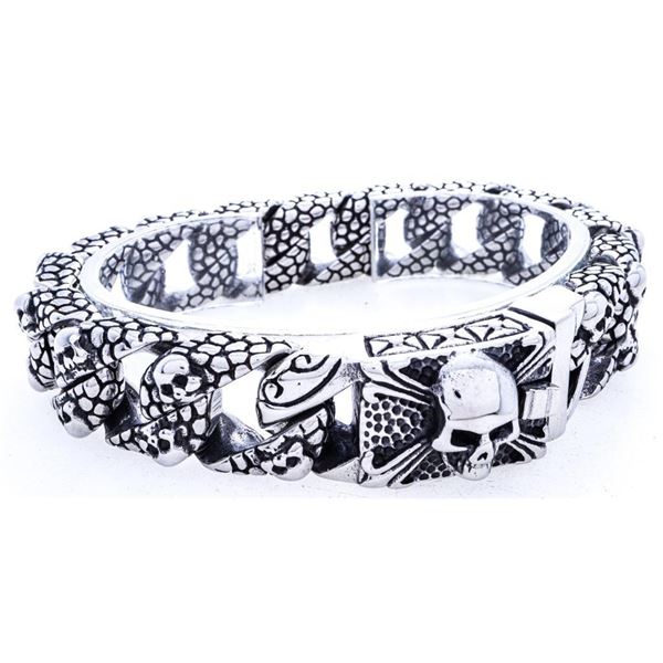 Stainless Steel, Heavy Gothic Link Bracelet w/ Skull Design